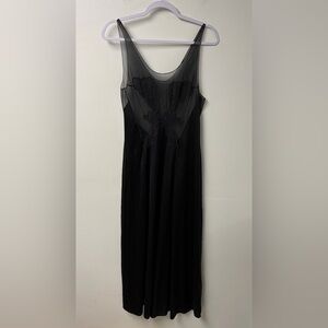Vintage Vanity Fair Black Sheer Bodice Maxi Nylon Night‎ Gown Medium